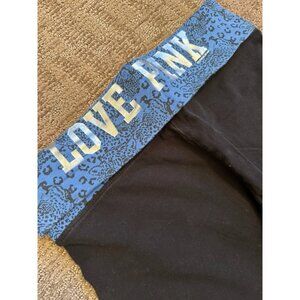 Y2K Victorias Secret Love Pink Blue Animal Print Foldover Cropped Yoga Pants M